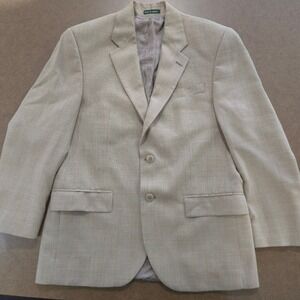 Lauren Ralph Lauren Silk Wool Blazer Tan Houndstooth Windowpane Sport Coat 42R